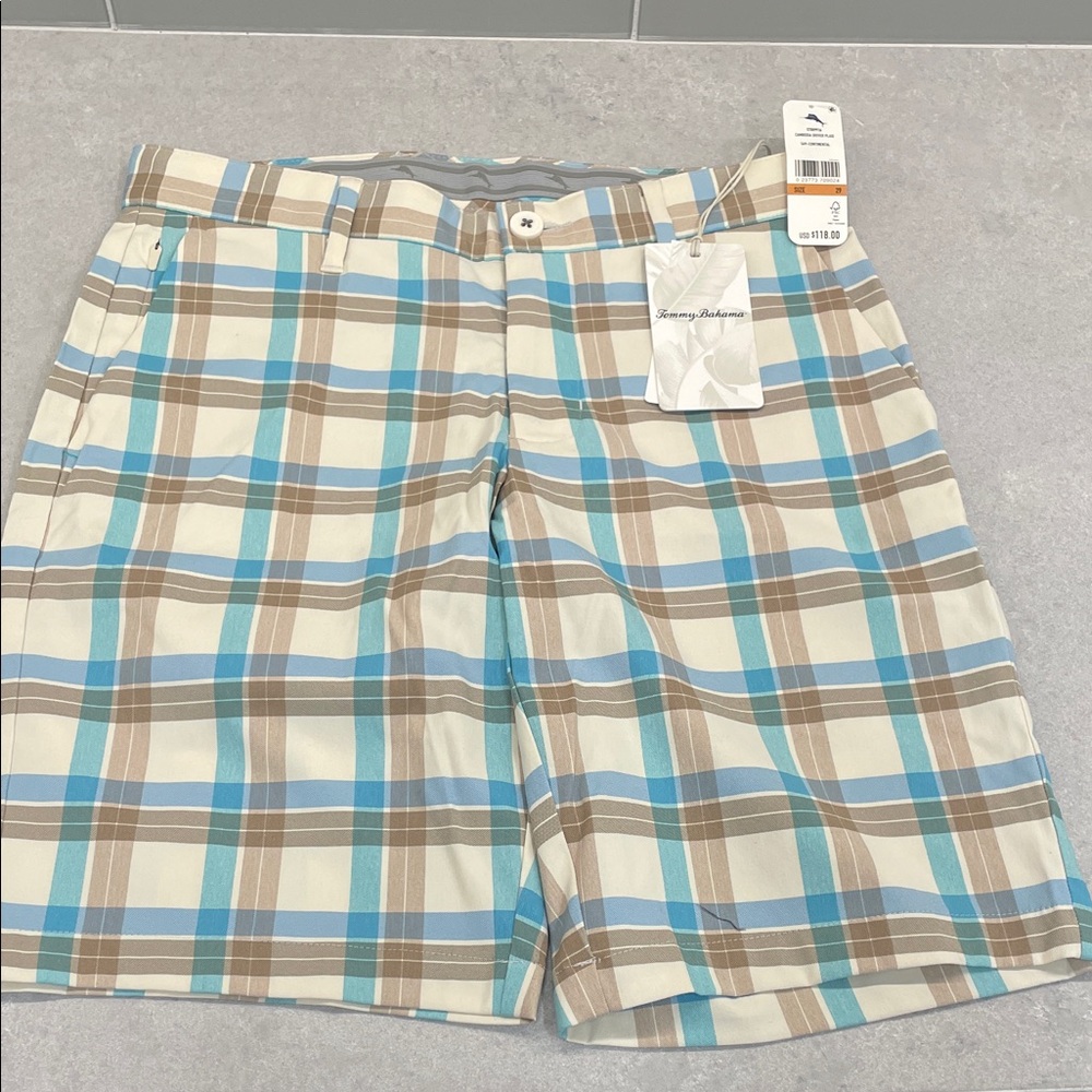 Tommy Bahama Men's Plaid Shorts - Blue, Brown, and Cream